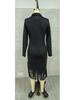 2025 Western Cowboy Style Suede Tassel Slim Fit Long Sleeve Dress