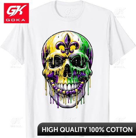 

Mardi Gras Skulls Unisex Women Girls Boys Apparel TShirt Funny Graphic Outfit Short Sleeve Blouses Humorous Mardi Gras Tee S