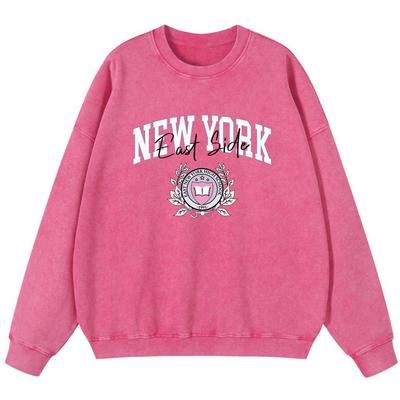 New York East Side Dámská mikina z vintage prané bavlny Podzimní měkký pulovr Tenký styl Mikiny Street Oversize