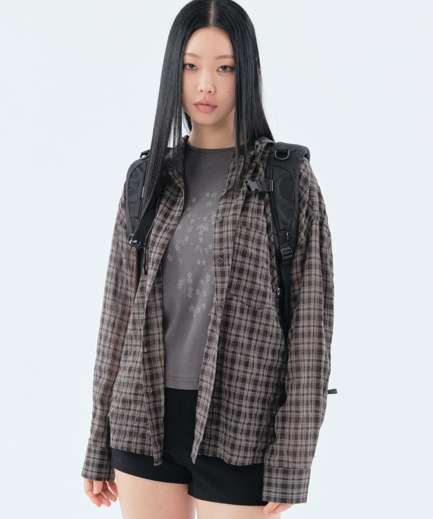 NOIAGO [Choi Soyoon X Noiago] Noi1865 Hooded Check Shirt (Black)