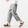 2025 Summer Men's Plus Size Cotton Linen Cropped Trousers - Chinese Style, Japanese Loose Fit, Casual Straight Pants