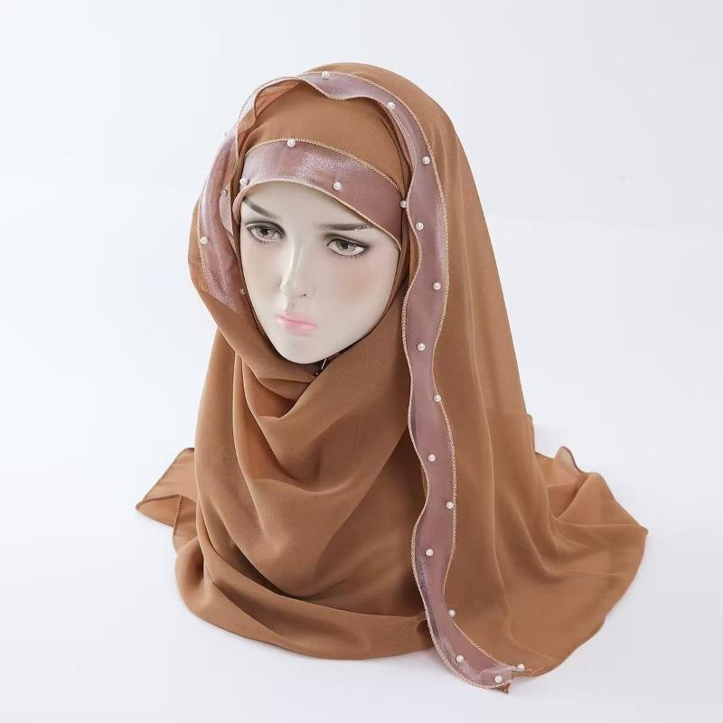 Hot-selling New Beaded Pearl Chiffon Yarn Popular Thin Breathable Sunscreen Shawl Scarf Women