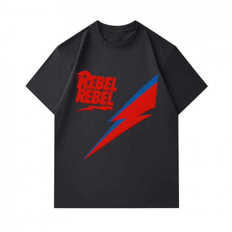Men's 100% Cotton Crew Neck Short Sleeve T-Shirt, Retro Rebel Text Lightning Print Casual Comfortable Tee for Daily Wear Street Activity, Soft Breatha