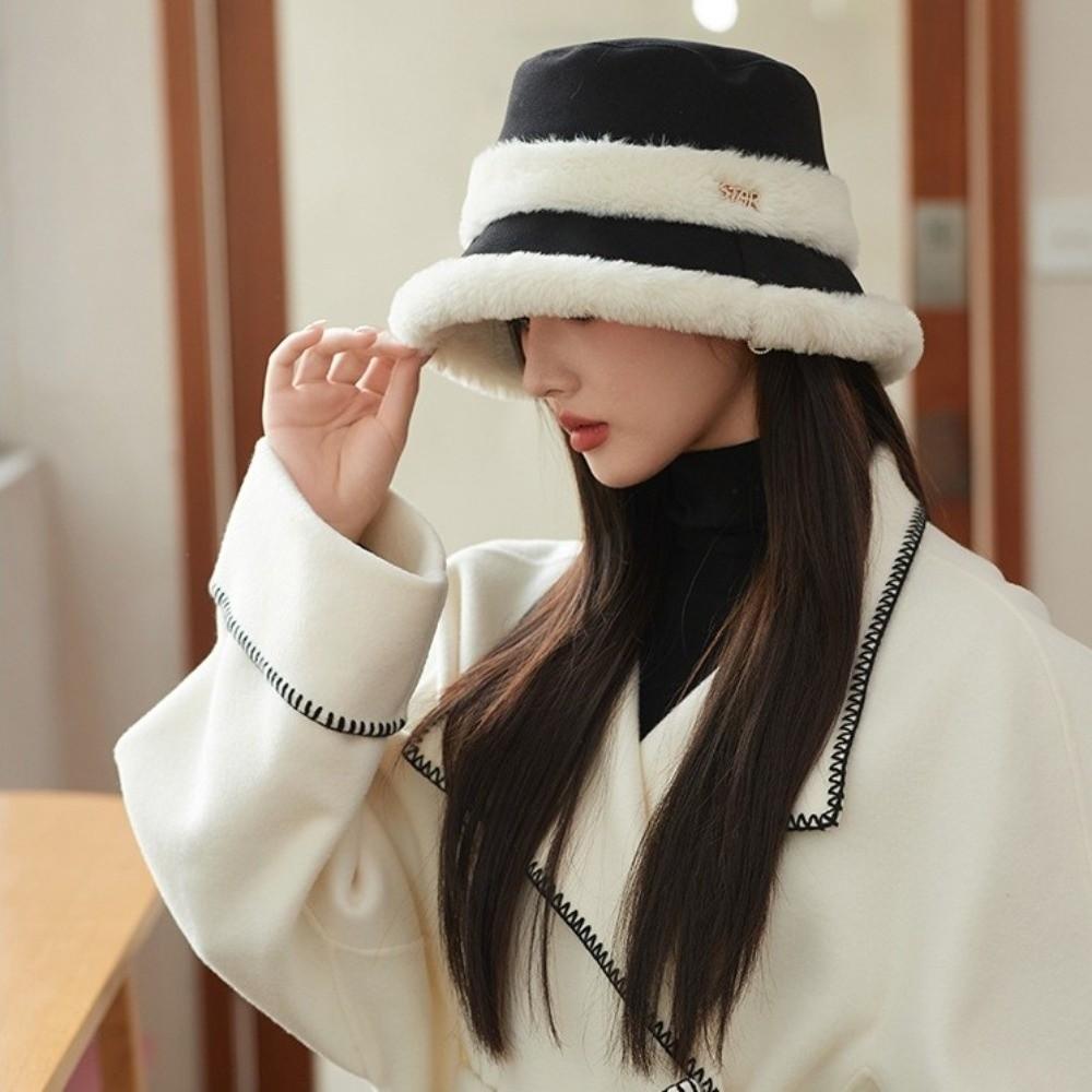 Winter Warm Bucket Hat Thick Fleece Plush Basin Hat Versatile Fisherman Hat for Women