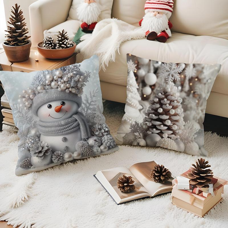2pcs 2025 Christmas Cushion Cover Santa Claus Snowman Bedroom Sofa Pillow Cover Soft and Comfortable Home Holiday Decoration