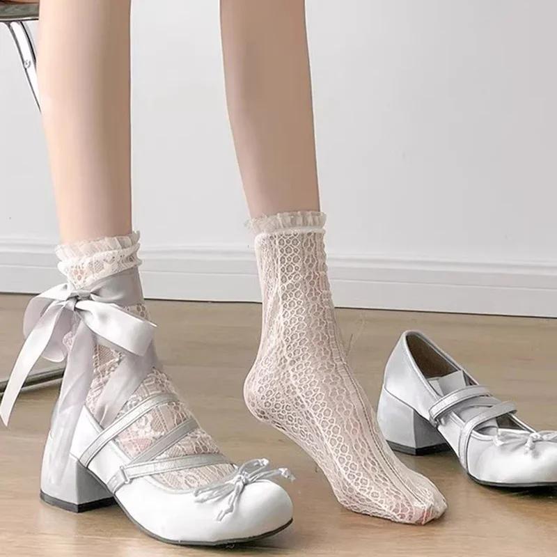 Fashion Lolita Cross Strap Pink Round Toe Shoes Ladies Sweet Butterfly Knot Med Heels Mary Janes Shoes Women Fashion Party Shoes Mujer