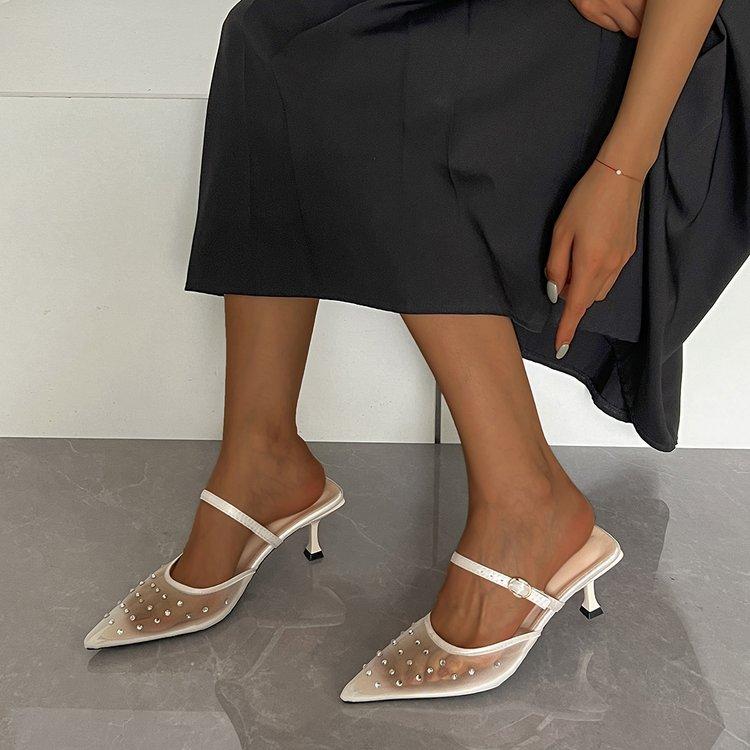 

[Youshilai] 2025 new French celebrity style pointed head stiletto high heels women s summer bag head sandals 42