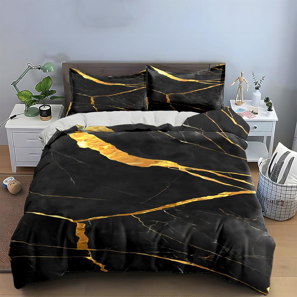 Black Marble Gold Bedding Bedding set (1 duvet cover, 2 pillowcases, duvet not included)