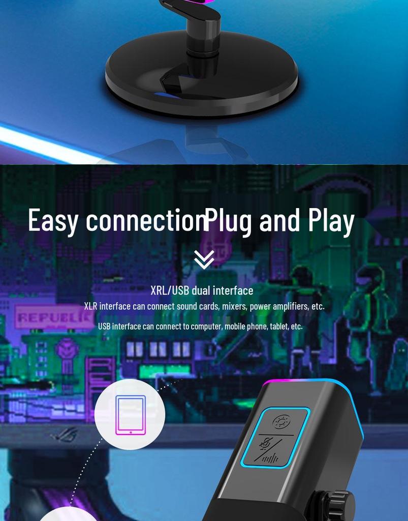 RGB Dynamic USB Microphone for Gaming, Recording, and Singing with Noise Reduction and Sound Card Integration