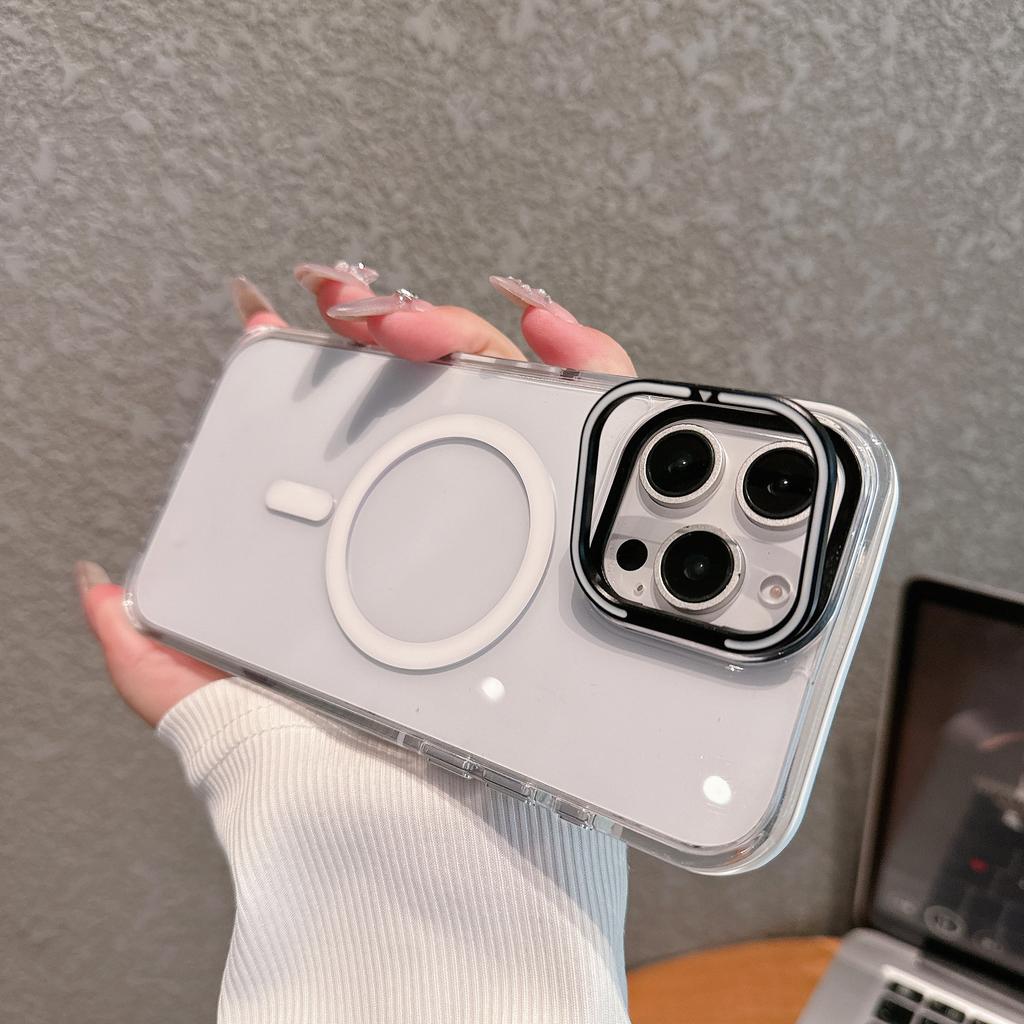 Applicable To IPhone16 Magnetic Transparent Acrylic Mobile Phone Case Apple 15 ProMax Lens Bracket Protection Case