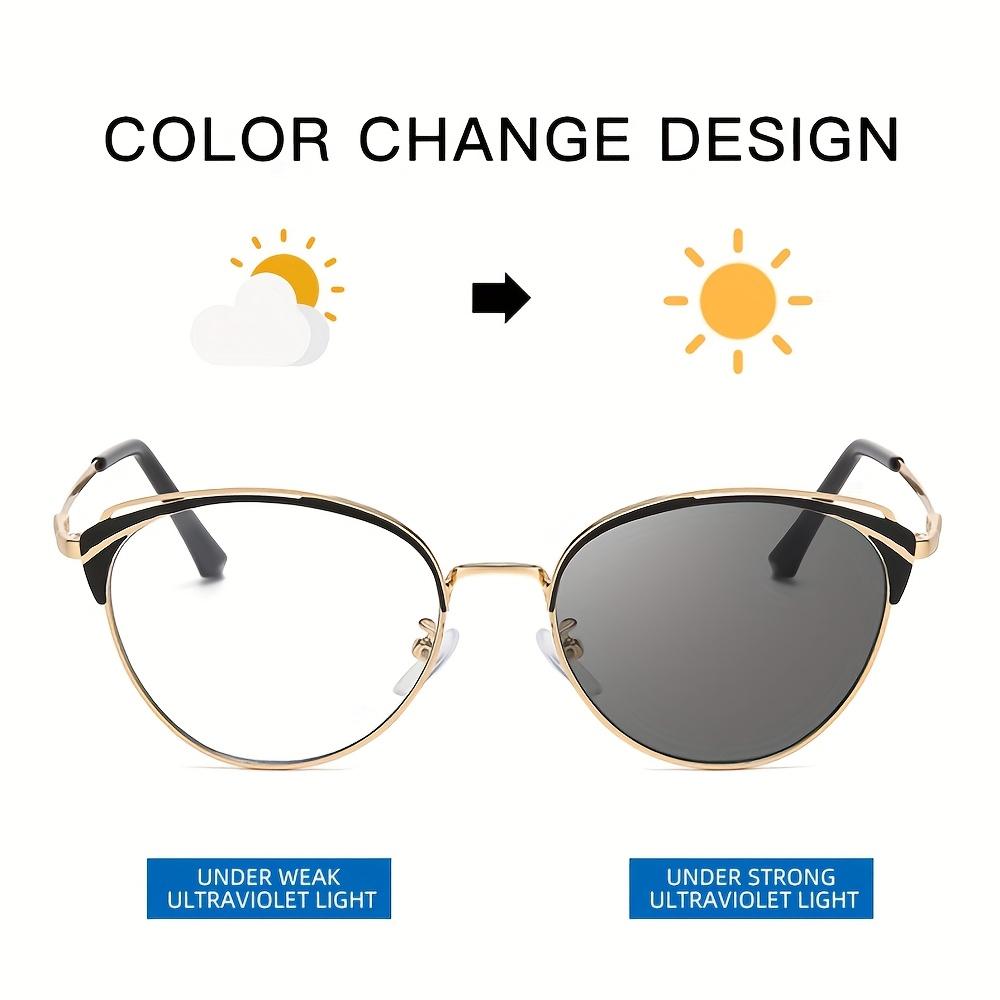 1pcs New high-end retro metal cat eye holder for men and women equipped with photochromic day and night dual-use sunglasses