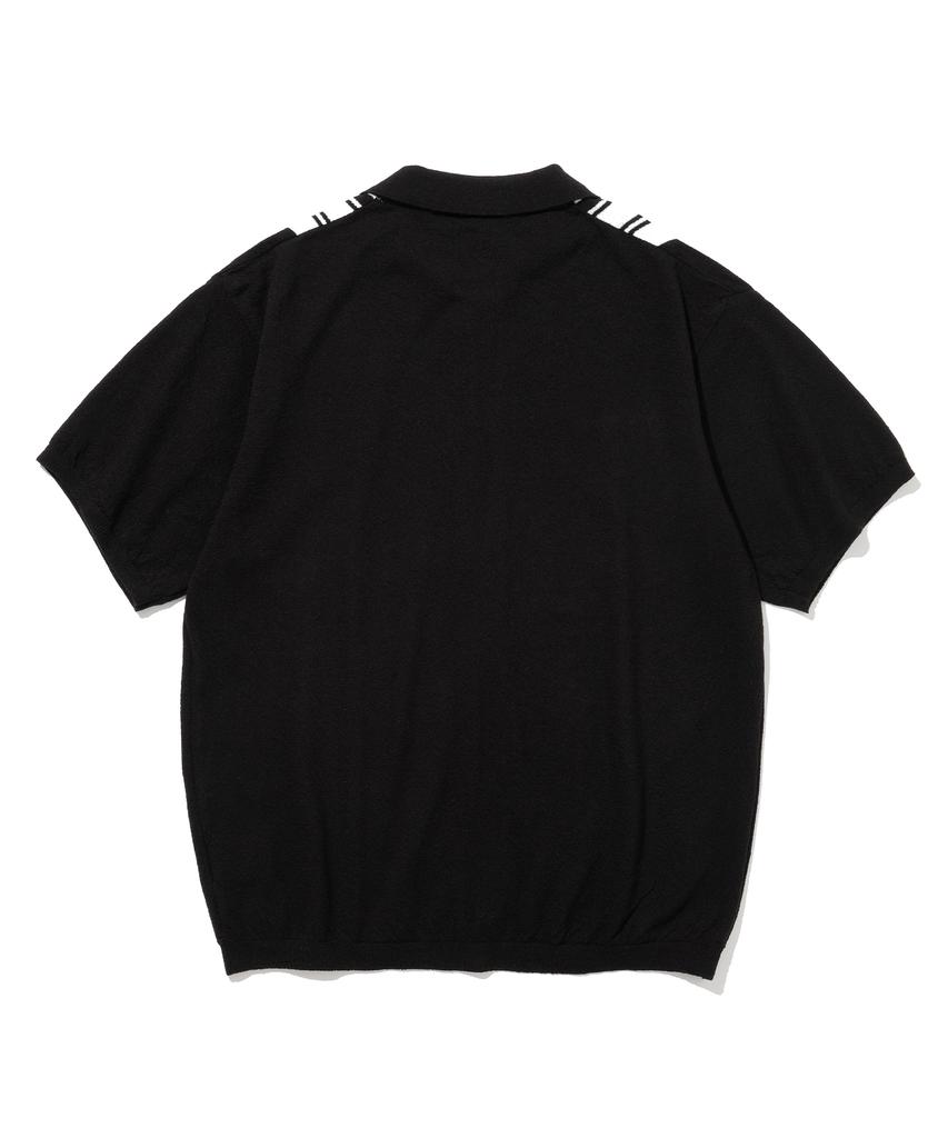 Knitted Summer Striped Short Sleeve Knit Shirt Black