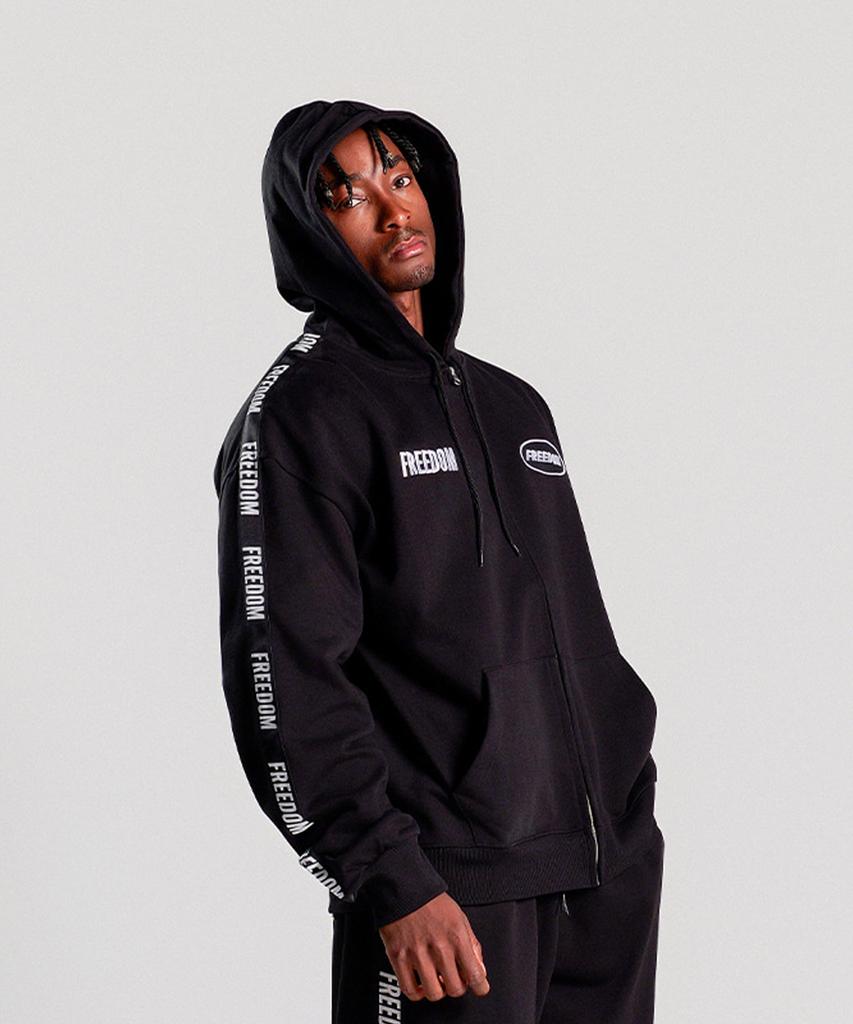 Freedom Lettering Zip-Up Hoodie (Black)