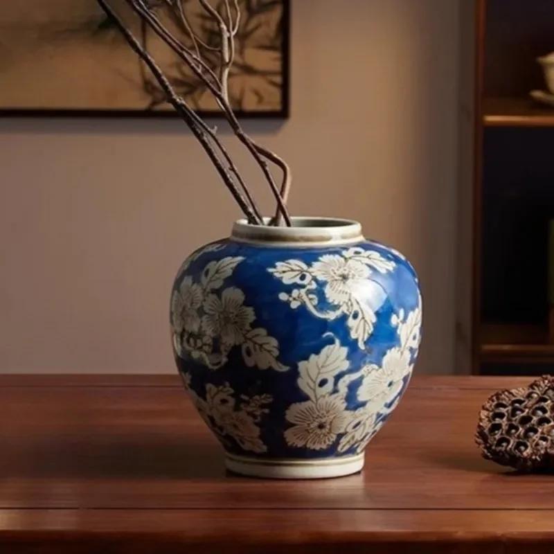 Luxury Vase Jingdezhen Blue and White Porcelain Vase Modern Creative Home Flower Arrangement Artwork Living Room Decorations