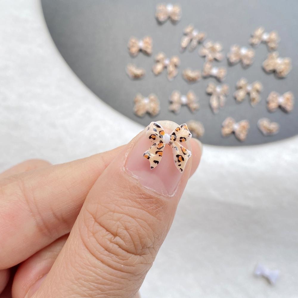 50Pcs Cute Mini Colorful Leopard Print Bow Nail Art Resin Designer Charms DIY Craft For Nail 3D Decorations Jewelry