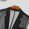 INCERUN Men Lapel Sleeveless Buttons Stitching  See Through Mesh Sheer Waistcoats