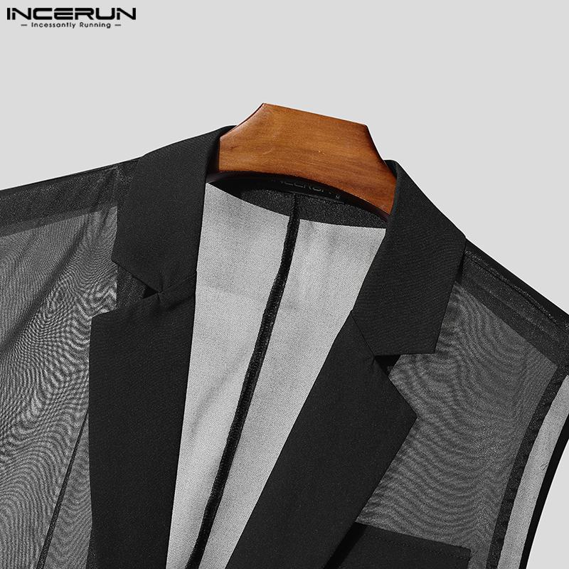 INCERUN Men Lapel Sleeveless Buttons Stitching See Through Mesh Sheer Waistcoats