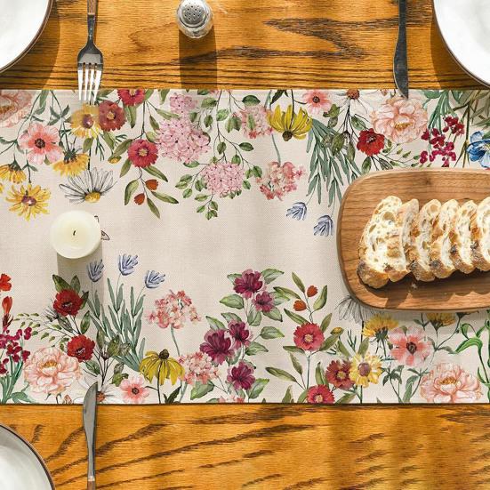 Table Runner Christmas Floral Printing Machine Washable Home Party Decoration Table Runner Protects Table from Heat Scratches Spills Tablecloth