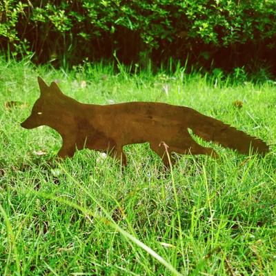 Outdoor Charm: Rustic Metal Fox Garden Stake for Halloween Delight.Functional Ornament: Rustic Metal Fox for Yard Enhancement.