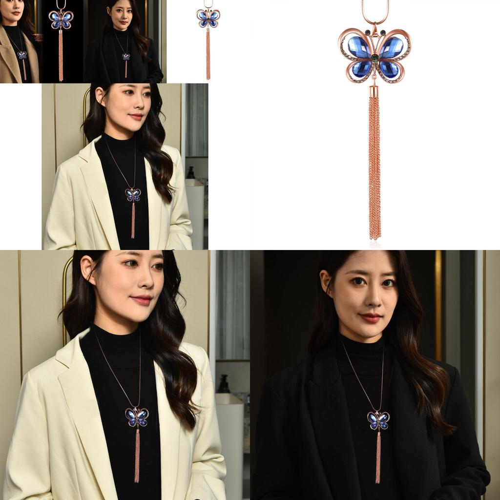 Elegant Long Butterfly Crystal Necklace For Women Stylish Fall Fashion Accessories
