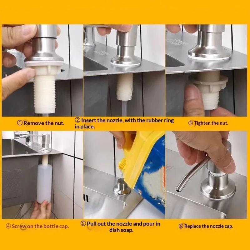 1Pcs Manually Pressing Soap Lotion Dispenser 350Ml Stainless Steel Sink Soap Dispenser Liquid Soap Bottle Kitchen Accessories