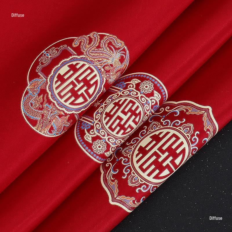 Red Wedding Handkerchief with Dragon, Phoenix, and Double Happiness Design