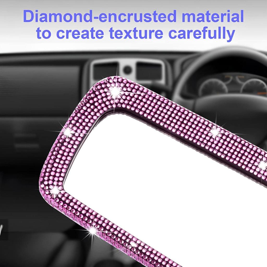 Bling Rhinestone Car Rear View Mirror with Crystal Diamonds Bling Rhinestones for Women,Car Interior Trim (Pink)