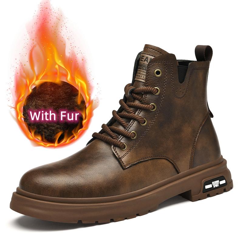 

Fashion Autumn Winter New Leather Boots for Men Black Boots Platform Fashion Boots All-match Men s Fashion Boots High Top Mens Sneakers 45