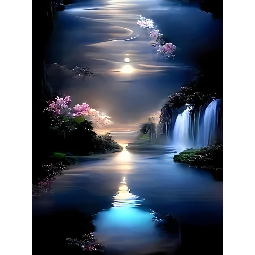 Moon Diamond Painting Seaside Craft Kit Mosaic Scenery Diamond Art Round Drill Embroidery Waterfall DIY Handmade Gift