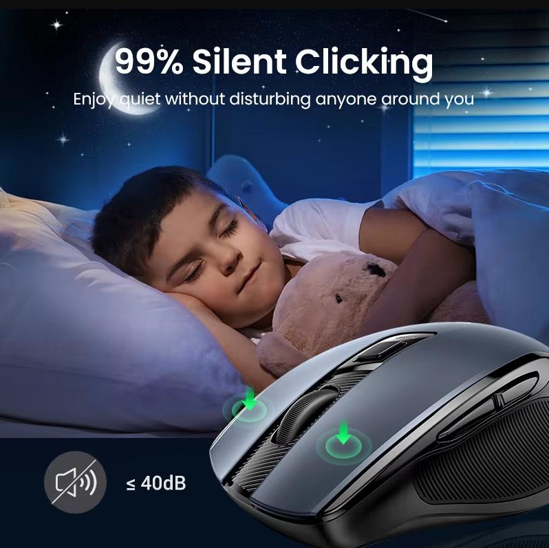 Ugreen Wireless Bluetooth Dual-mode Mouse, Office Light Sound, Suitable for Apple, Huawei, Laptop, iPad, Ergonomic Mouse