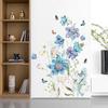 New Painted Blue Flower Butterfly Wall Sticker Living Room Bedroom Background Home Decoration Self-adhesive Wallpaper Plant Stickers