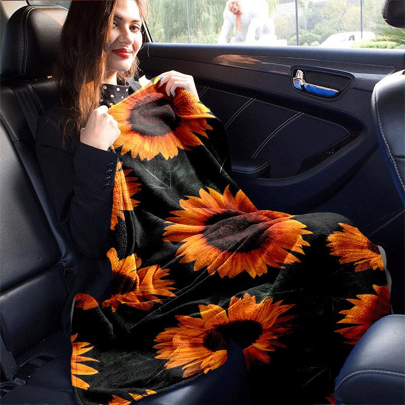 1pc Sunflower Printing Lightweight Flannel Blanket, Comfortable and Warm Blanket, for Camping Sofa Bed and Couch Office, in All Seasons