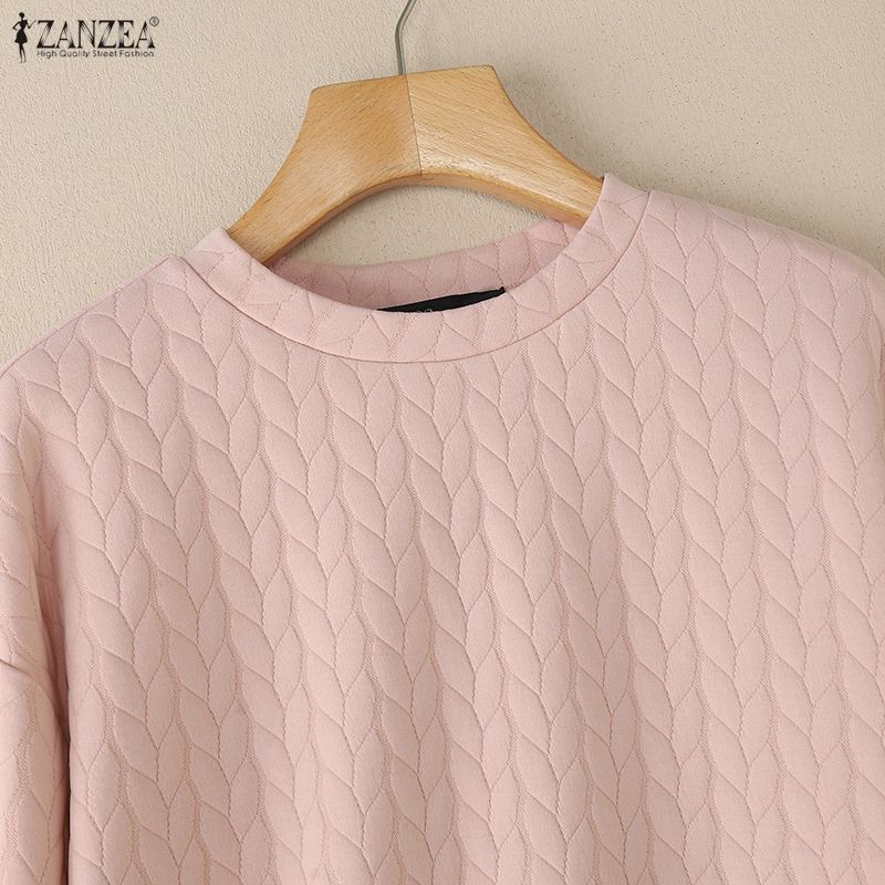 ZANZEA Women Casual Round Neck Long Sleeve Loose Pullover Sweatshirts