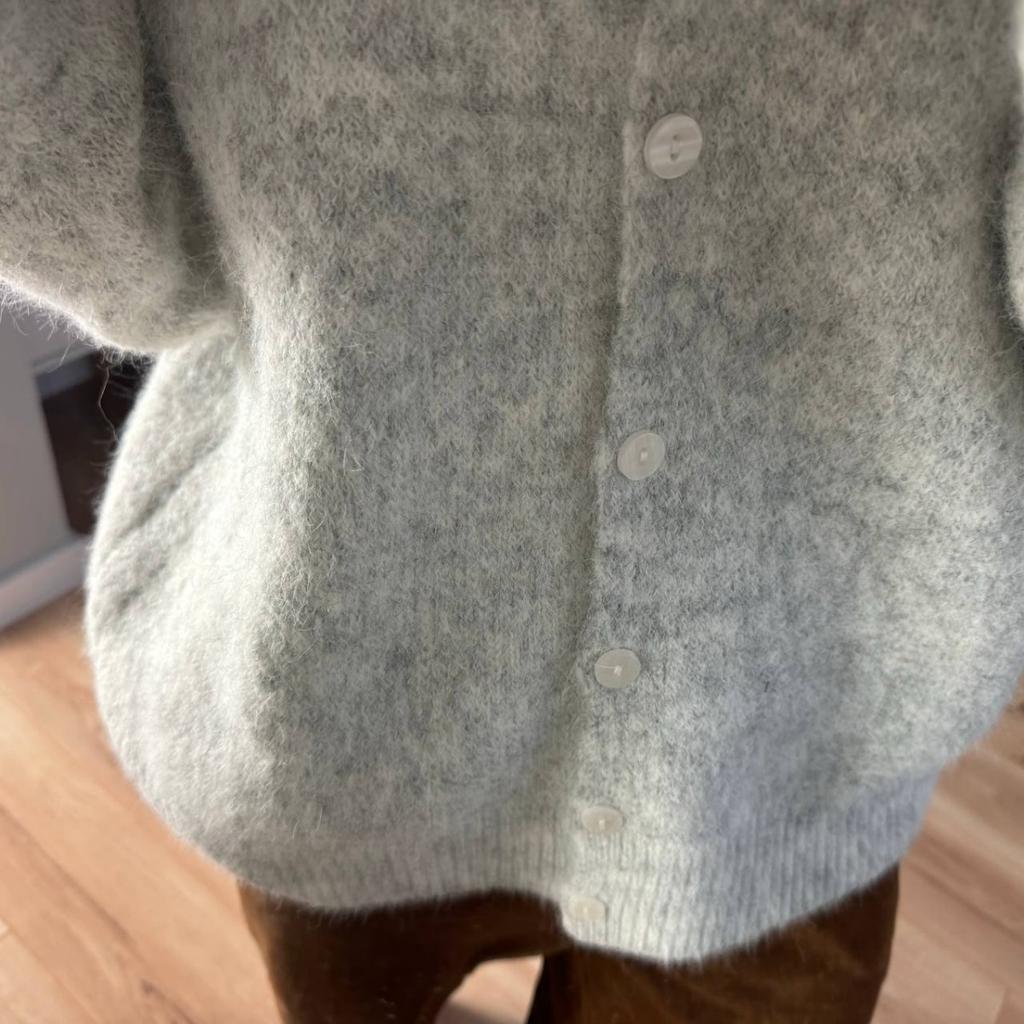 Soft Knitted Cardigan Women's Retro Button Gray Wool Sweater Jacket