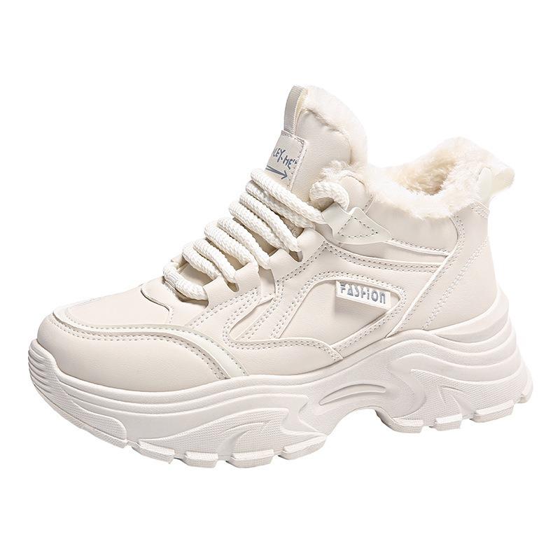 Fleece two cotton sneakers women's shoes winter 2 winter new thick-soled dad shoes thickened and warm