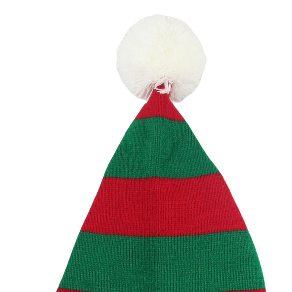 Knitted Christmas Hat For Adults Unisex Cute Green Red Striped Xmas Hat For New Year Festive Party