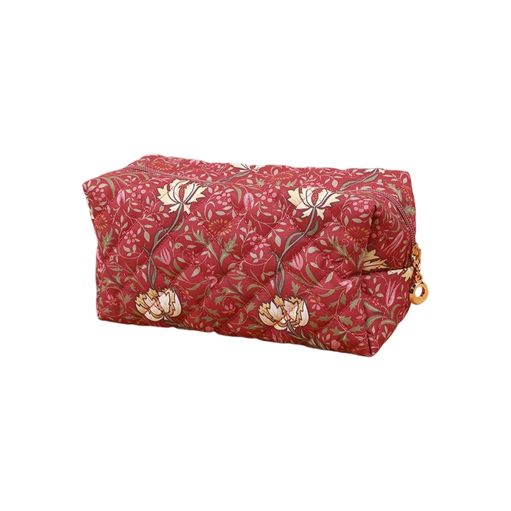 Quilted Cosmetic Bag with Floral Print Large Capacity Makeup Organizer Travel Toiletry Storage Pouch for Women