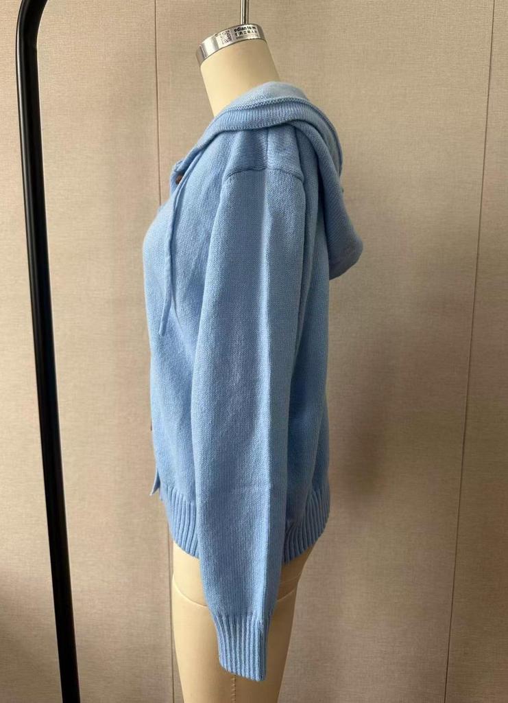 European & American Knit Hooded Cardigan Jacket Autumn/Winter New Style Cross-Border Solid Color Casual Fashion Women's Clothing