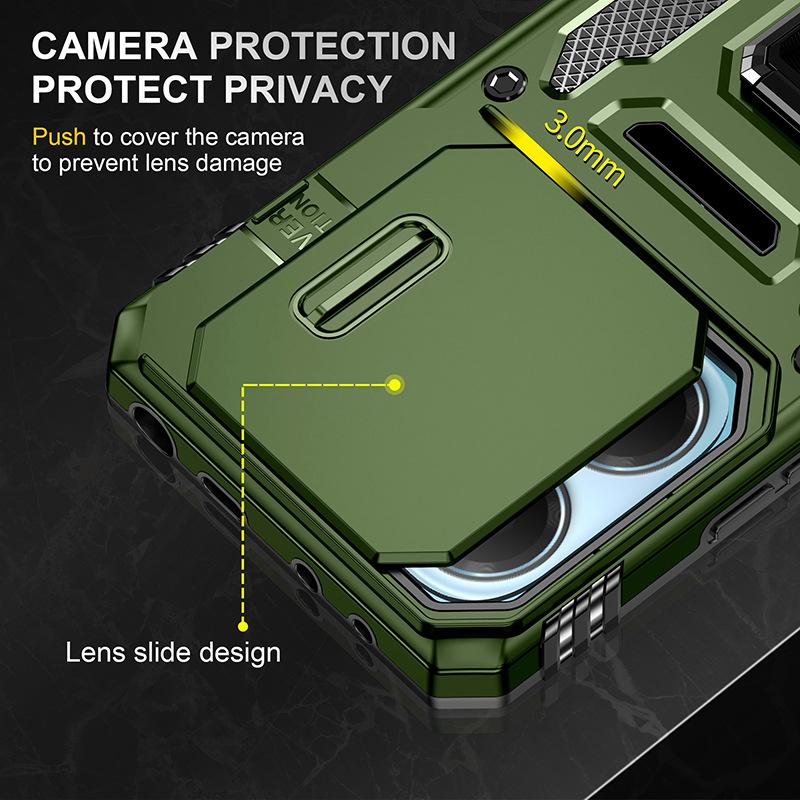 For Xiaomi Mobile Phone Case Poco X7 5G Push Window Horizontal and Vertical Multi-function Bracket Military Anti-fall Mobile Phone Case