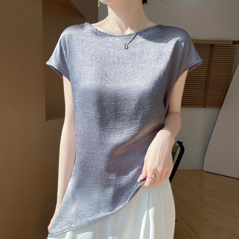 

Новая французская футболка с коротким рукавом и круглым вырезом для весны и лета отличается уникальным и необычным дизайном с однотонным базовым слоем. XL серый