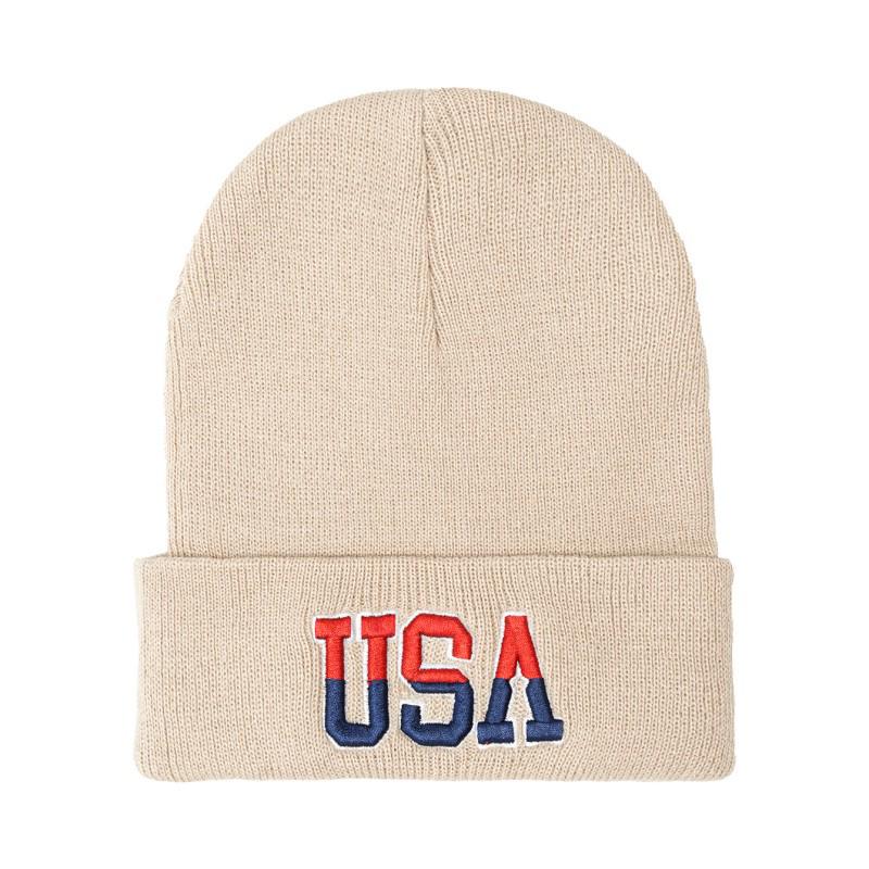 Unisex Trendy USA Letter Embroidery Knit Hat - Autumn/Winter European/American Style
