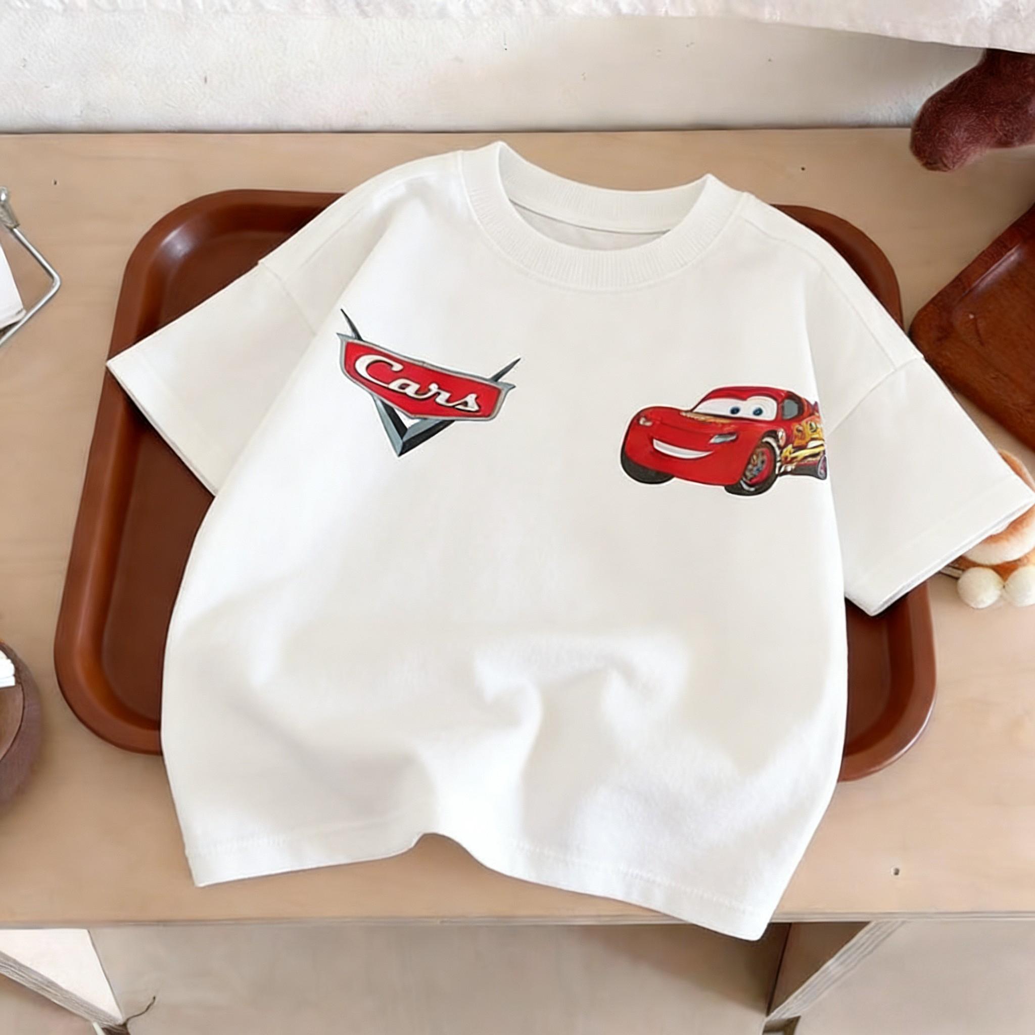 

Summer Clothing Printed Cartoon Car T-Shirt Top Short Sleeve Children s Round Neck Clothing 100