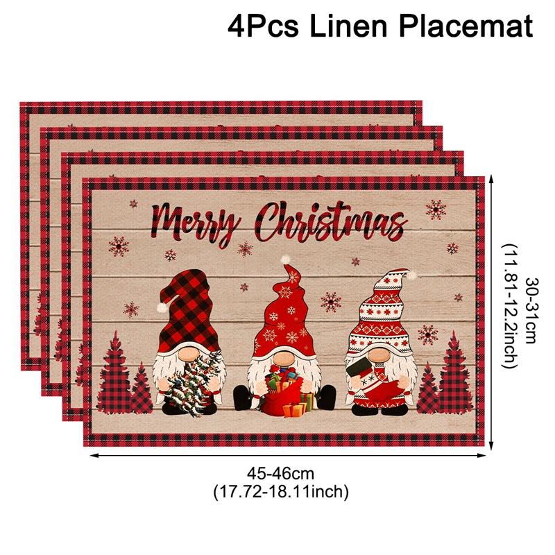 Linen Christmas Placemats Santa Claus Elk Table Mats Christmas Decorations for Home 2025 Xmas Navidad Noel New Year Table Decor