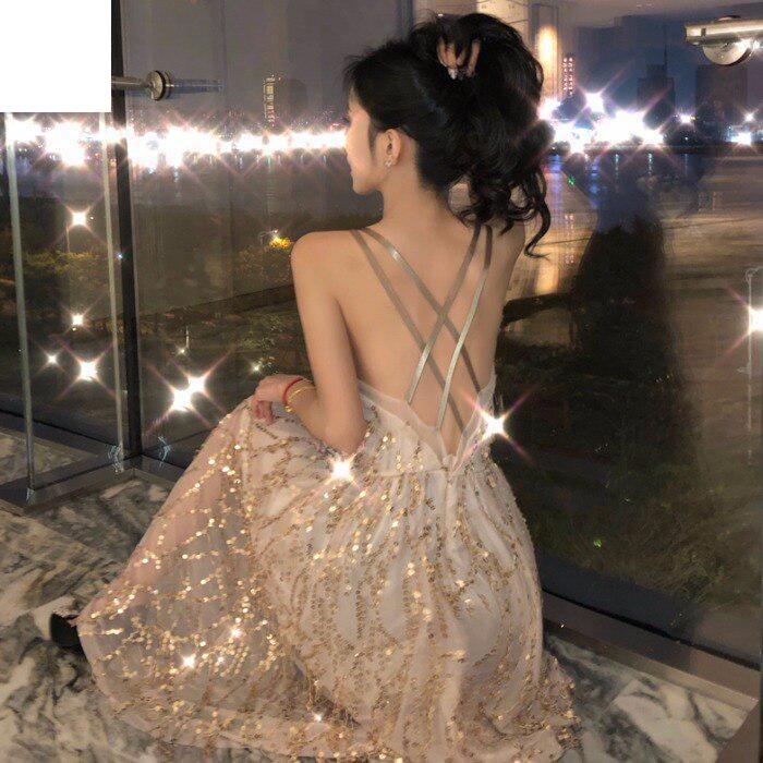 

Сексуальное платье трапециевидной формы с блестками и блестками, женские элегантные длинные платья, женские платья с v-образным вырезом и открытой спиной, Vestidos