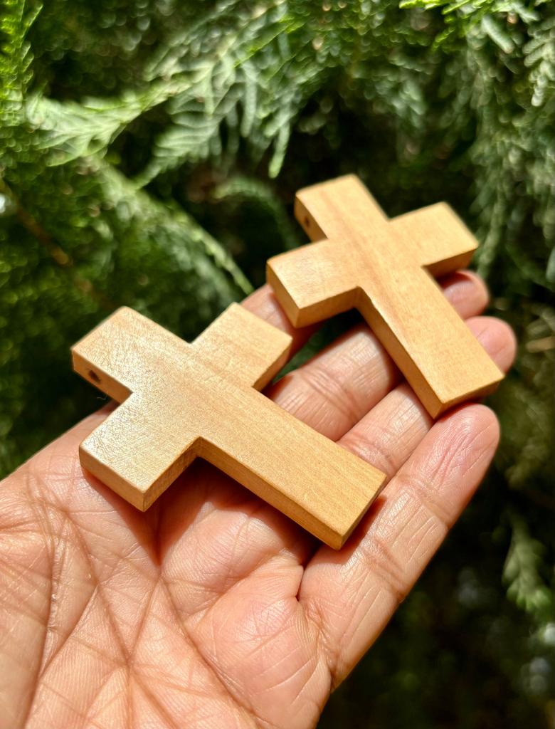 2 Pc Wood CROSS Pendant, Jesus Christ, Wooden Locket Handmade, 6 Cm, Handcarved, Christianity, Unisex for Men and Women, 7