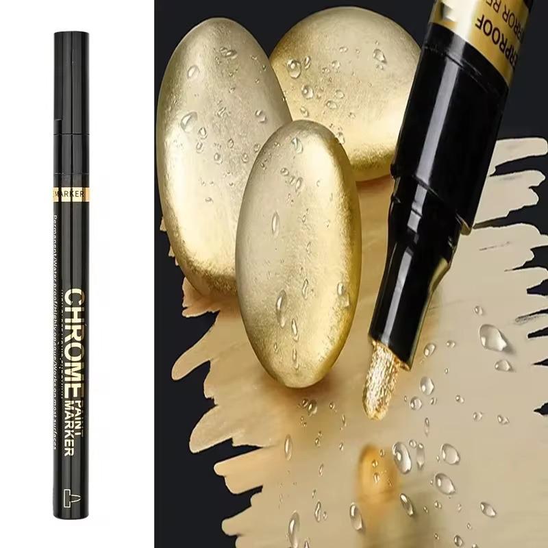 

1/6/12 Pcs Chrome Mirror Marker Pen 2mm DIY Reflective Paint Pen Permanent Gold SILVER Marker Touch Up, Model Painting, Marking