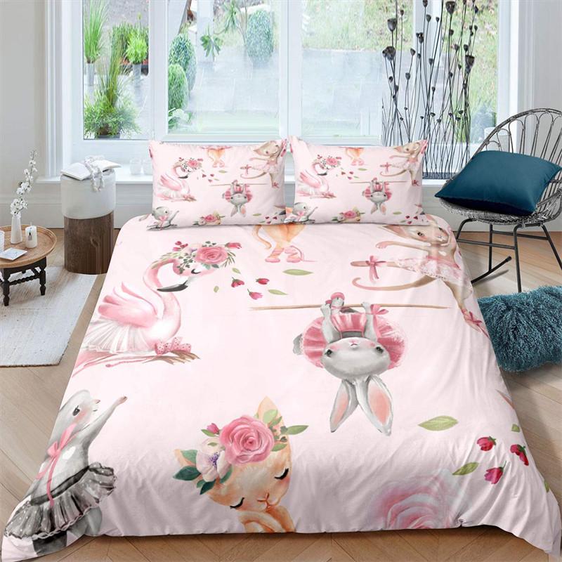 Ballet Princess Dancer Duvet Cover 3D Sparkling Glittering Star Bedding Set Cartoon Animal Swan Quilt Cover For Child Boys Teens