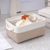 1pc Linen Fabric Storage Basket Two Colors Foldable Sundries Storage Box with Handle Large Capacity Uncovered Clothes Basket