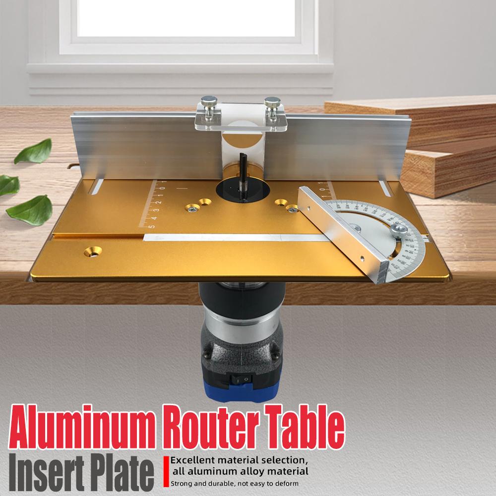 Aluminium Router Table Insert Plate Woodworking Trimmer Electric Wood Milling Flip Plate With Miter Gauge for DIY Working Benche