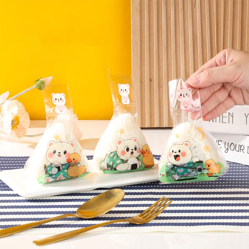 100Pcs Cute Cartoon Triangle Rice Ball Packing Bag Seaweed Sushi Mould Bag Sushi Bento Accessories Seaweed Rice Ball Sushi Bag